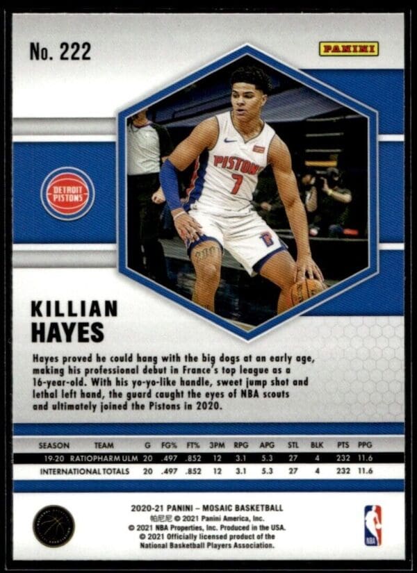 2020 Panini Mosaic Detroit Pistons #222 Killian Hayes RC Rookie
