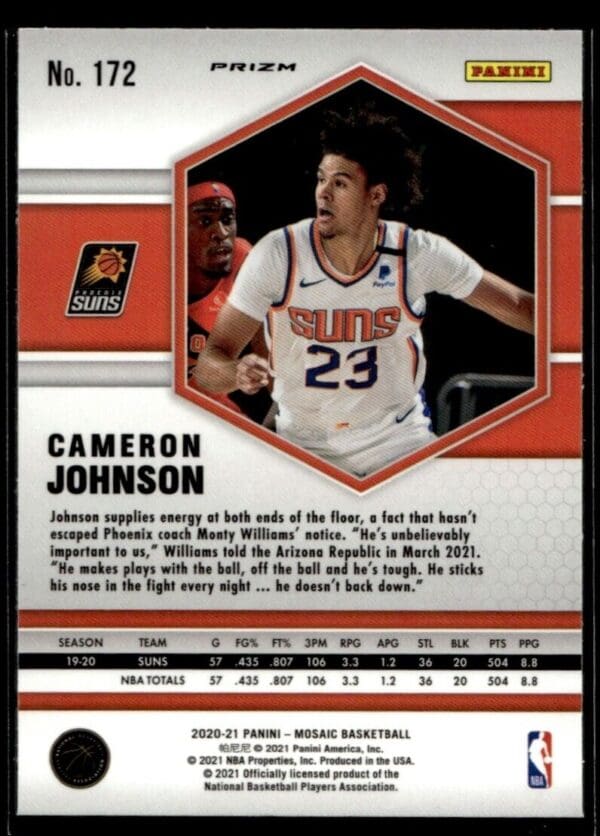 2020 Panini Mosaic Phoenix Suns #172 Cameron Johnson Pink Prizm