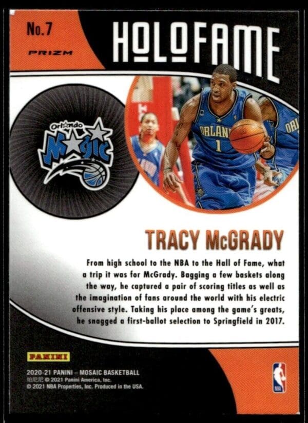 2020 Panini Mosaic HoloFame Orlando Magic #7 Tracy McGrady Silver Prizm
