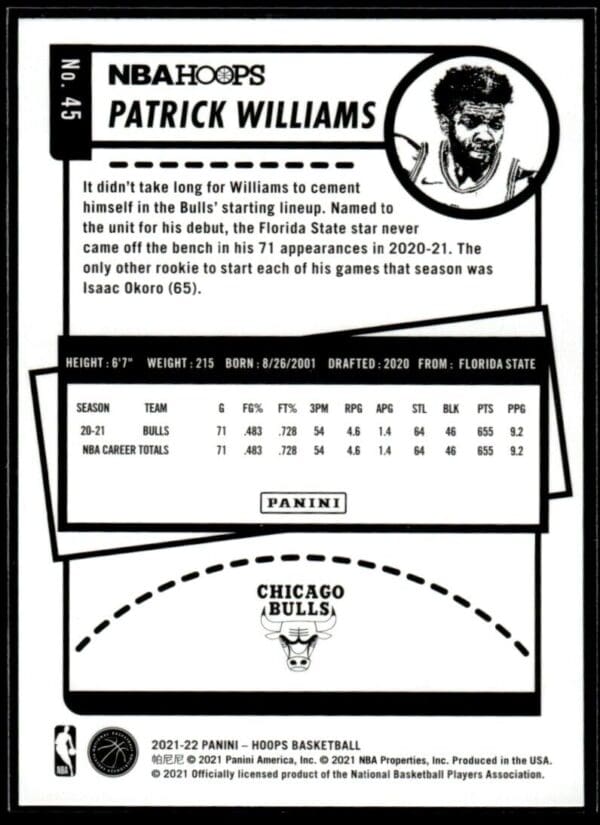 2021 NBA Hoops Chicago Bulls #45 Patrick Williams