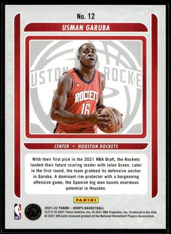 2021 Hoops Class of 2021 Houston Rockets #12 Usman Garuba RC Rookie