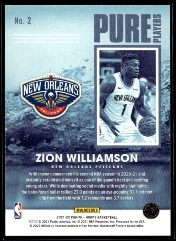 2021 Hoops Pure Players New Orleans Pelicans #2 Zion Williamson