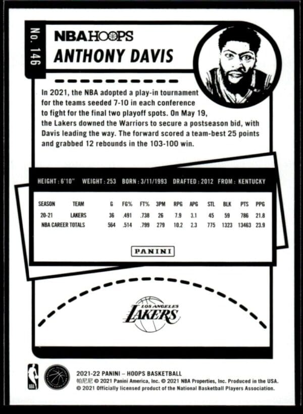 2021 NBA Hoops Los Angeles Lakers #146 Anthony Davis