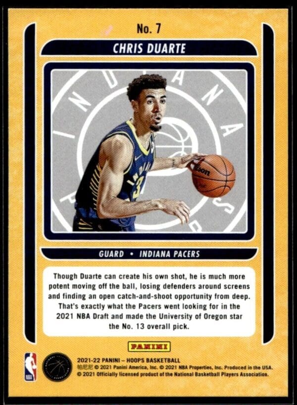 _10 2021 Hoops Class of 2021 Indiana Pacers #7 Chris Duarte RC Rookie