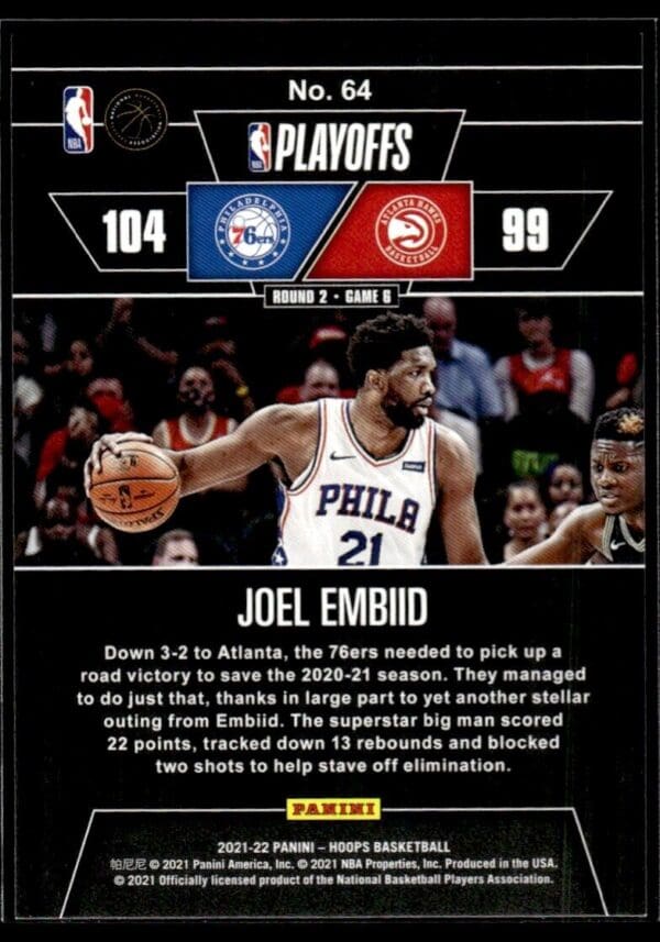 2021 Hoops Road to the Finals Philadelphia 76ers #64 Joel Embiid 458/999