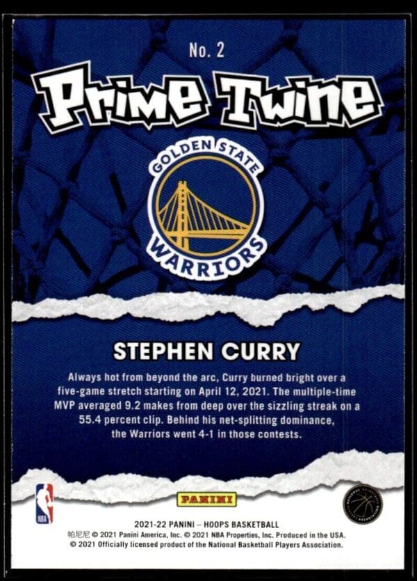 2021 Hoops Prime Twine Golden State Warriors #2 Stephen Curry
