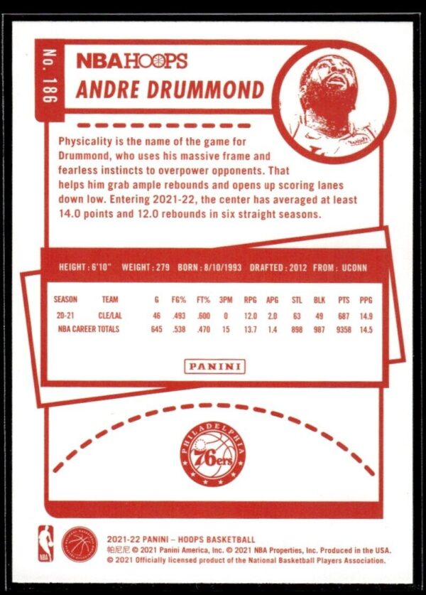 _10 2021 Hoops Los Angeles Lakers #186 Andre Drummond Red Back