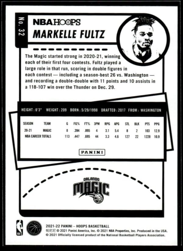 _10 2021 NBA Hoops Orlando Magic #32 Markelle Fultz