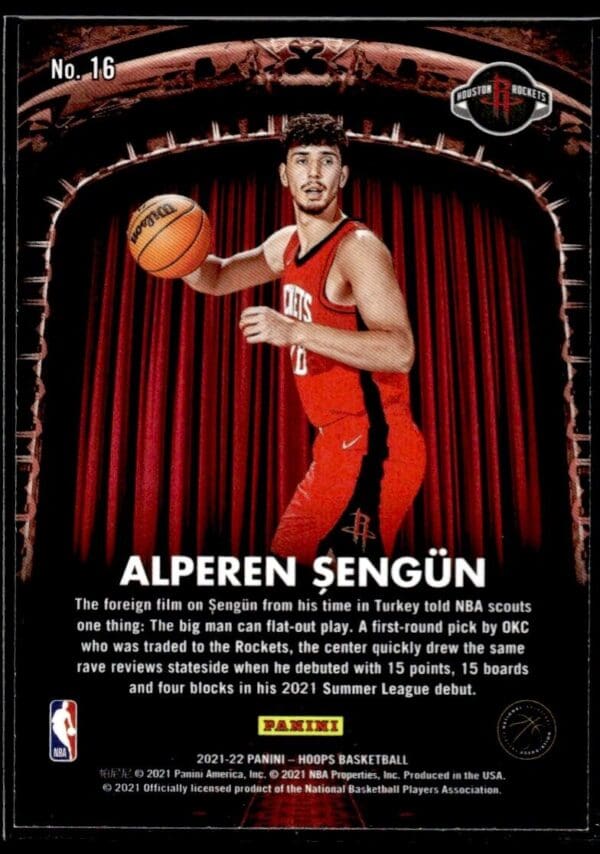 2021 Hoops Now Playing Houston Rockets #16 Alperen Sengun RC Rookie