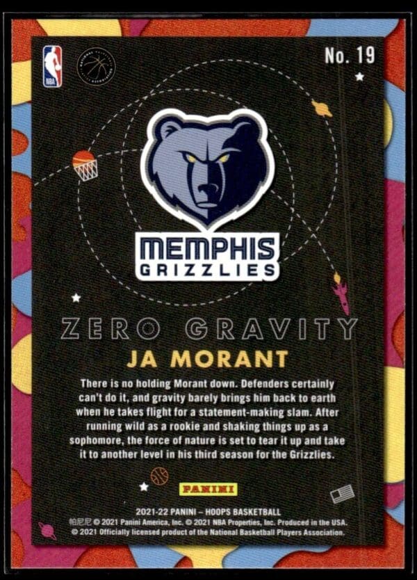 2021 Hoops Zero Gravity Memphis Grizzlies #19 Ja Morant