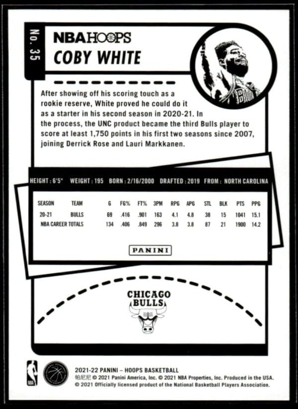 2021 NBA Hoops Chicago Bulls #35 Coby White