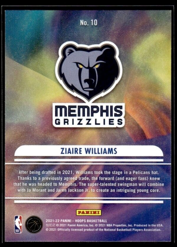 2021 Hoops We Got Next Memphis Grizzlies #10 Ziaire Williams RC Rookie