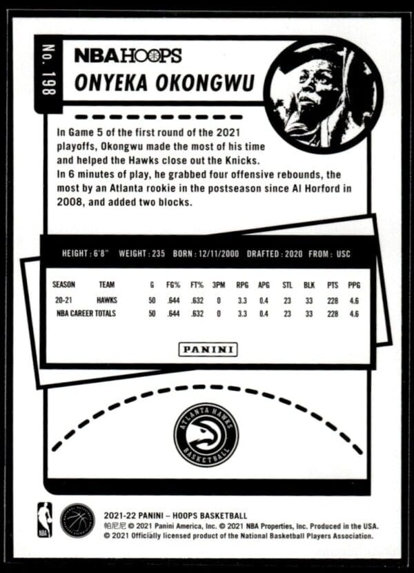 2021 Hoops Atlanta Hawks #198 Onyeka Okongwu Purple
