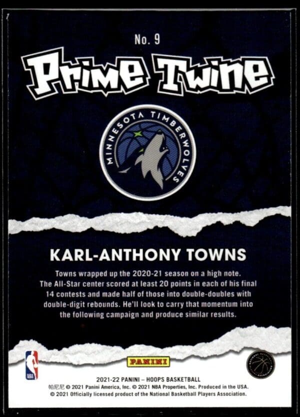 2021 Hoops Prime Twine Minnesota Timberwolves #9 Karl-Anthony Towns