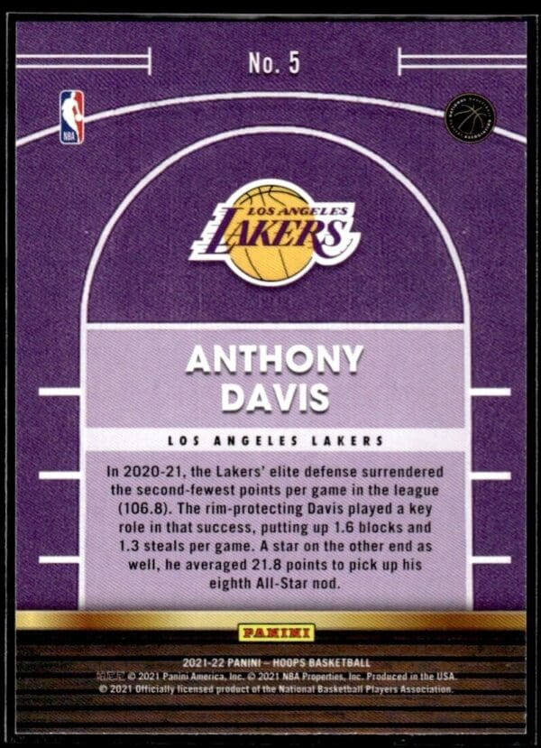 _10 2021 Hoops High Court Los Angeles Lakers #5 Anthony Davis