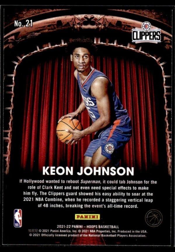 _10 2021 Hoops Now Playing Los Angeles Clippers #21 Keon Johnson RC Rookie