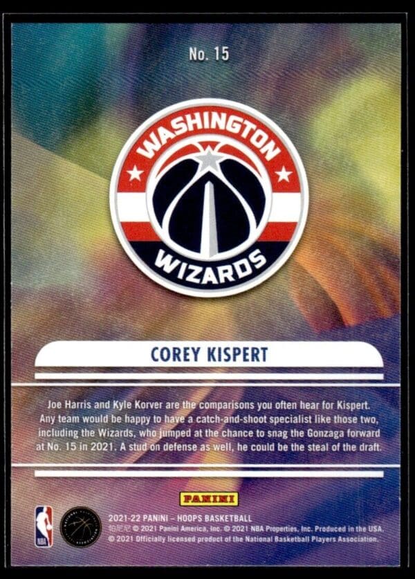 _10 2021 Hoops We Got Next Washington Wizards #15 Corey Kispert RC Rookie