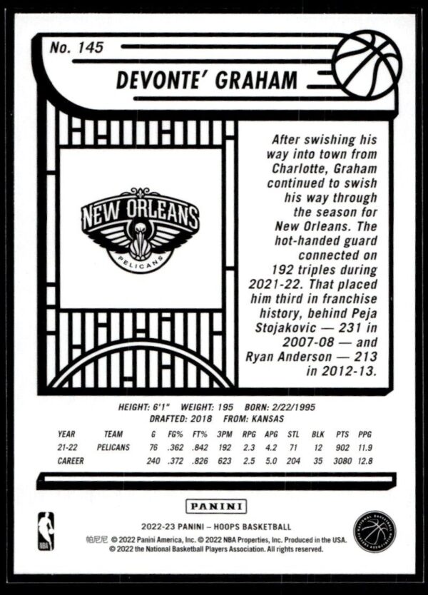 _10 2022 NBA Hoops New Orleans Pelicans #145 Devonte' Graham