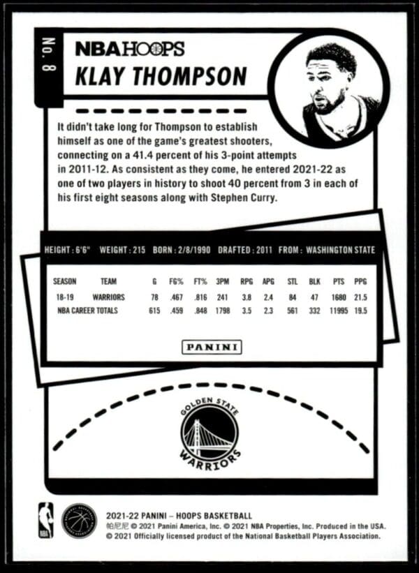 _10 2021 NBA Hoops Golden State Warriors #8 Klay Thompson