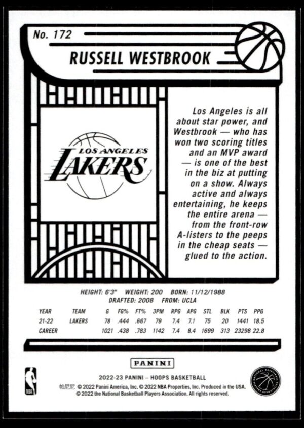 _10 2022 NBA Hoops Los Angeles Lakers #172 Russell Westbrook