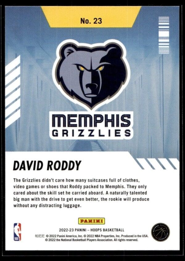 2022 NBA Hoops Arriving Now Memphis Grizzlies #23 David Roddy