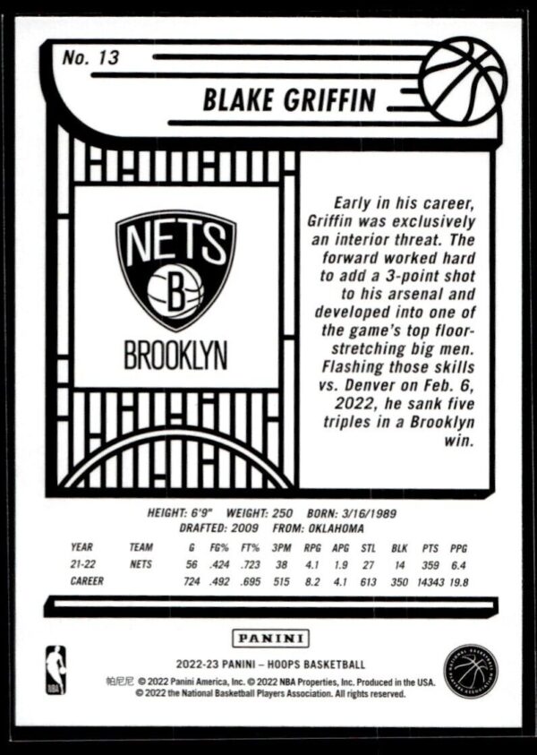 2022 NBA Hoops Brooklyn Nets #13 Blake Griffin