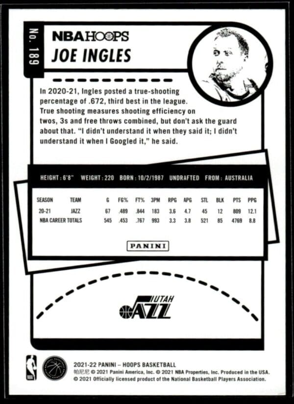 2021 NBA Hoops Utah Jazz #189 Joe Ingles