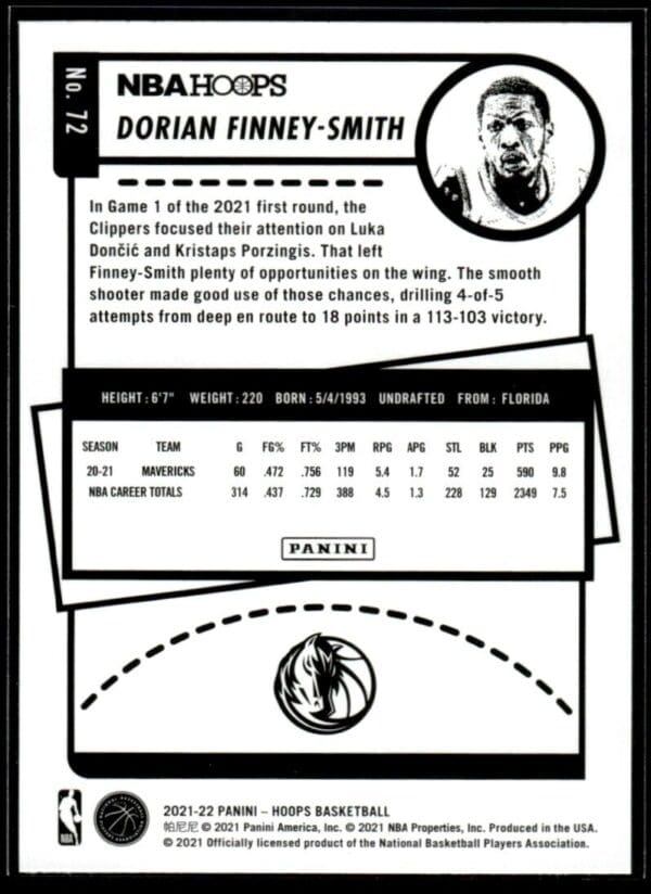 2021 NBA Hoops Dallas Mavericks #72 Dorian Finney-Smith