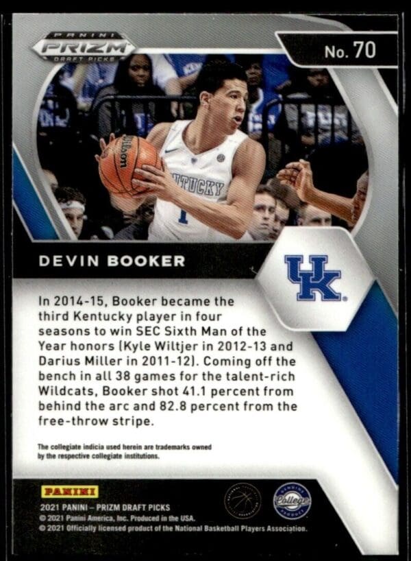 2021 Panini Prizm Draft Picks Kentucky Wildcats #70 Devin Booker