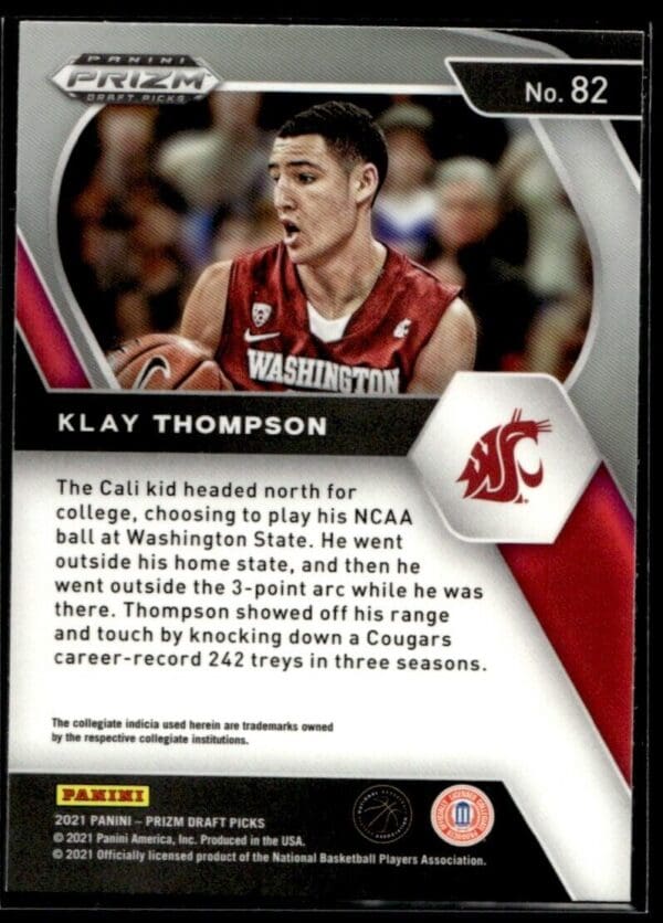 _10 2021 Panini Prizm Draft Picks Washington State Cougars #82 Klay Thompson