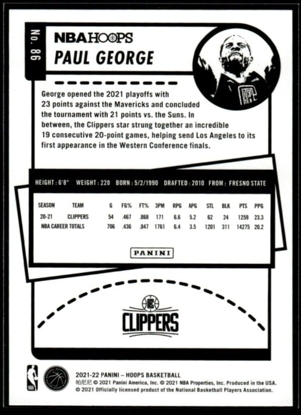 2021 NBA Hoops Los Angeles Clippers #86 Paul George