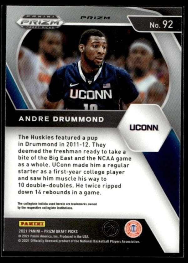 2021 Panini Prizm Draft Picks Connecticut Huskies #92 Andre Drummond Orange Crac