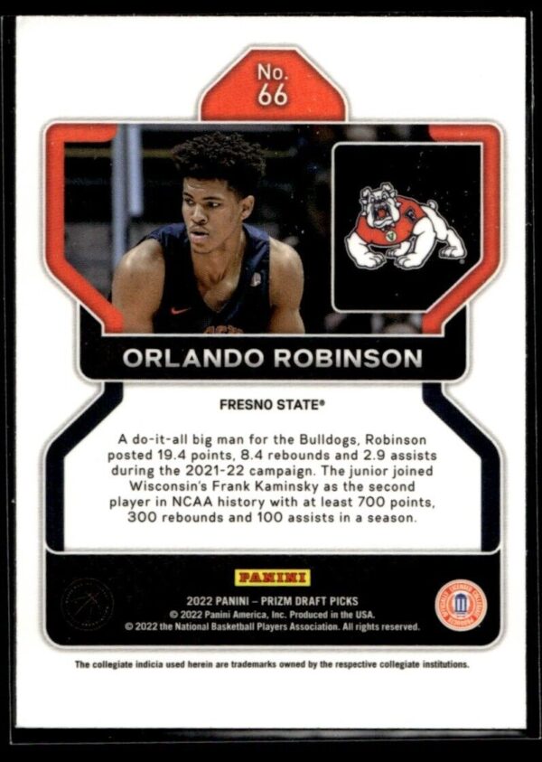 2022 Panini Prizm Draft Picks Fresno State #66 Orlando Robinson RC Rookie