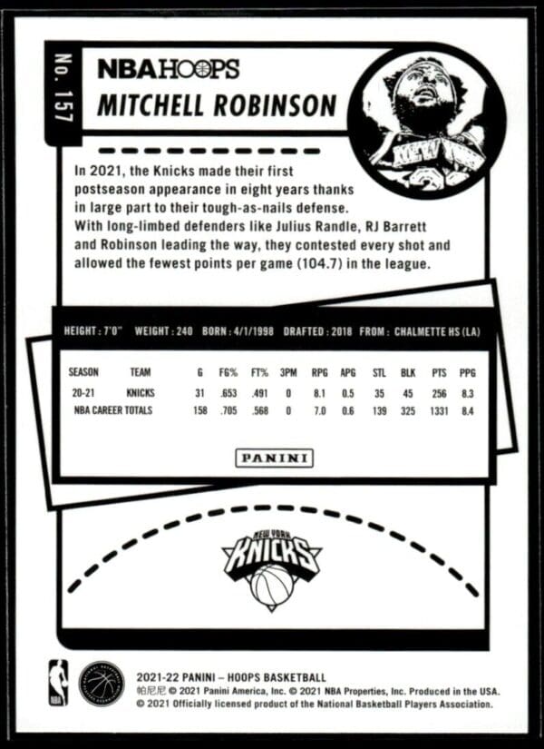 2021 NBA Hoops New York Knicks #157 Mitchell Robinson