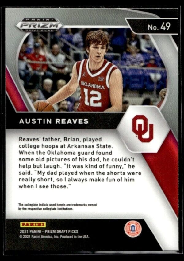 _10 2022 Panini Prizm Draft Picks Oklahoma Sooners #49 Austin Reaves RC Rookie