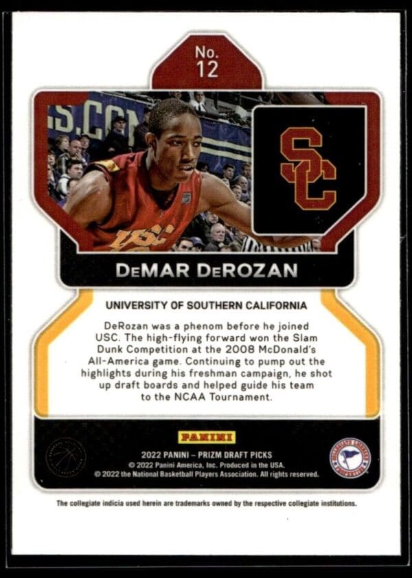 2022 Panini Prizm Draft Picks Univeristy of Southern California #12 DeMar DeRoza
