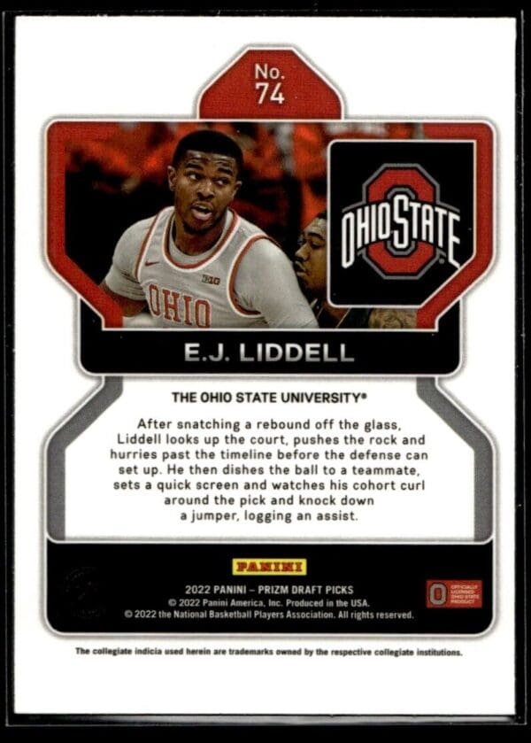 2022 Panini Prizm Draft Picks Ohio State University #74 E.J. Liddell RC Rookie