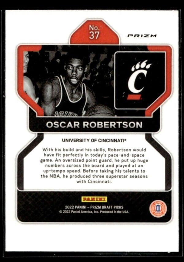 2022 Panini Prizm Draft Picks University of Cincinnati #37 Oscar Robertson RC Rookie