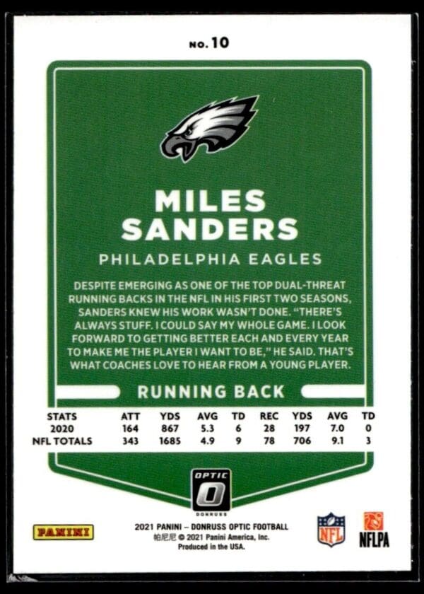2021 Donruss Optic Philadelphia Eagles #10 Miles Sanders