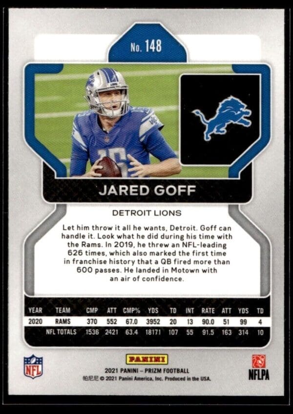 2021 Panini Prizm Detroit Lions #148 Jared Goff