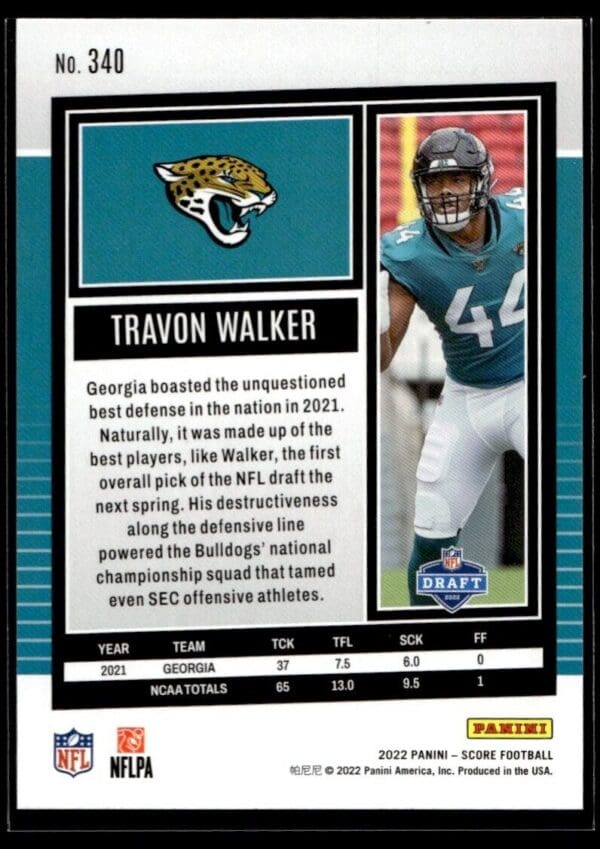 _10 2022 Score Jacksonville Jaguars #340 Travon Walker RC Rookie