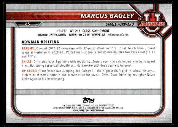2022 Topps Bowman University  #65 Marcis Bagley