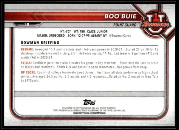 2022 Topps Bowman University  #58 Boo Buie