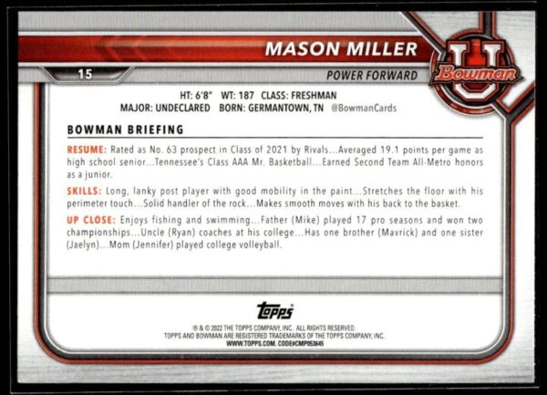 2022 Topps Bowman University  #15 Mason Miller