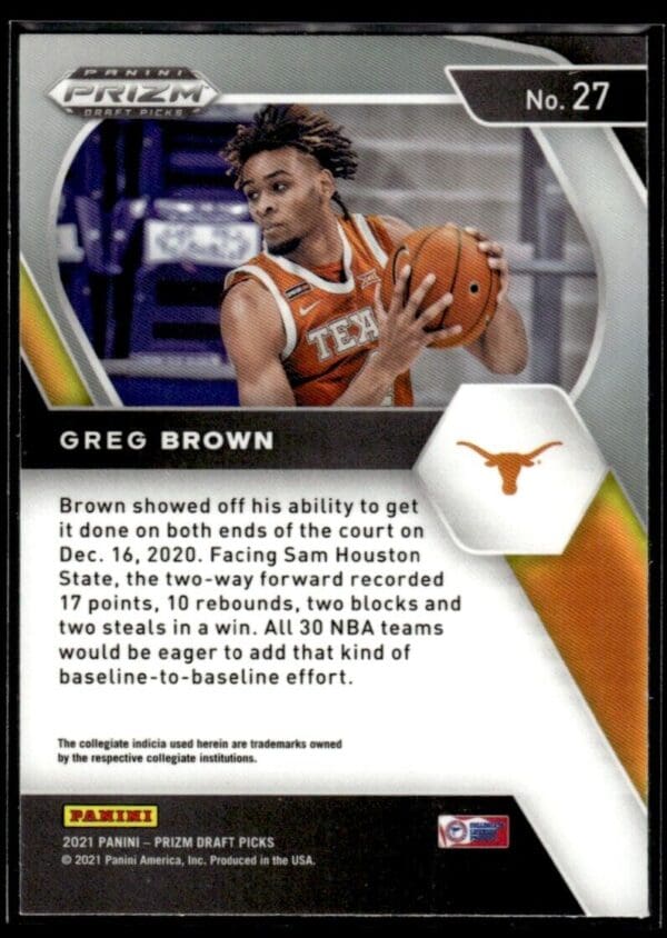 2021 Panini Prizm Draft Picks Texas Longhorns #27 Greg Brown III RC Rookie