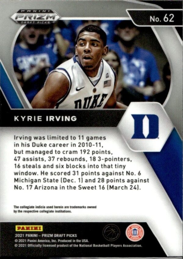 2021-22 Panini Prizm Draft Picks Kyrie Irving Duke Blue Devils #62