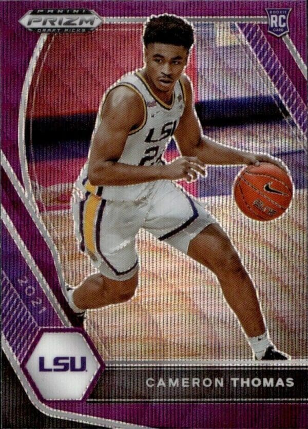 _10 2021-22 Panini Prizm Draft Picks Cameron Thomas LSU Tigers #18 Purple Wave Prizm