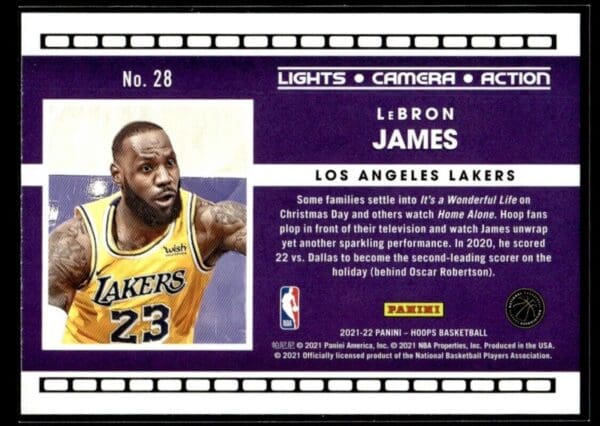 2021-22 Hoops Lights Camera Action LeBron James Los Angeles Lakers #28