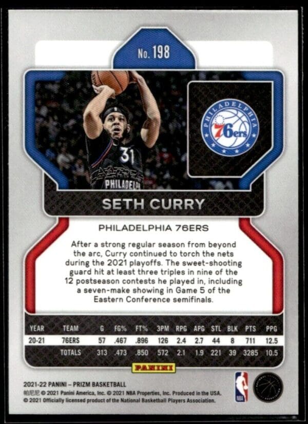 2021 Panini Prizm Philadelphia 76ers #198 Seth Curry