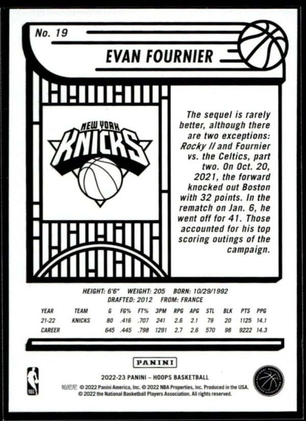 2022 Hoops New York Knicks #19 Evan Fournier